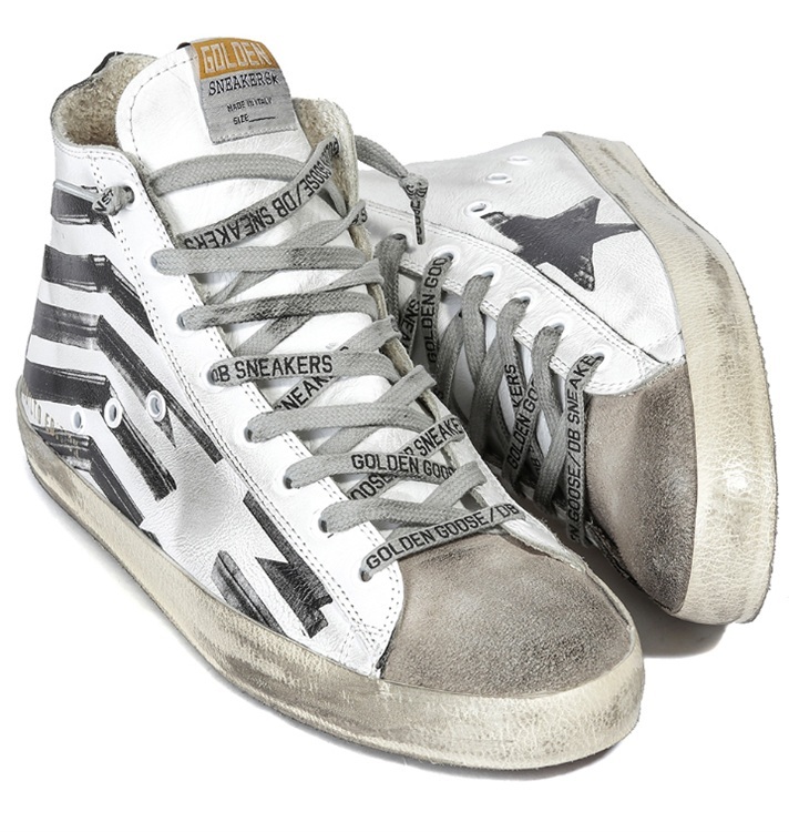 Golden Goose Francy Silkscreened Leather Sneakers White Leather Flag