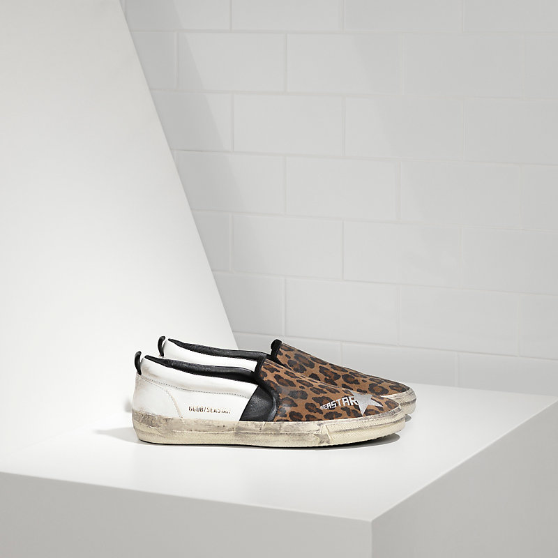 Golden Goose Leather Seastar Sneakers With Printed Star White Leopard