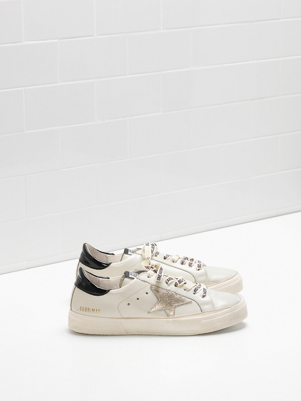 Golden Goose May Sneakers Upper Shiny Calfskin Leather Star In Laminated Leather Heel Tab In Shiny Leather With Logo Custom Laces