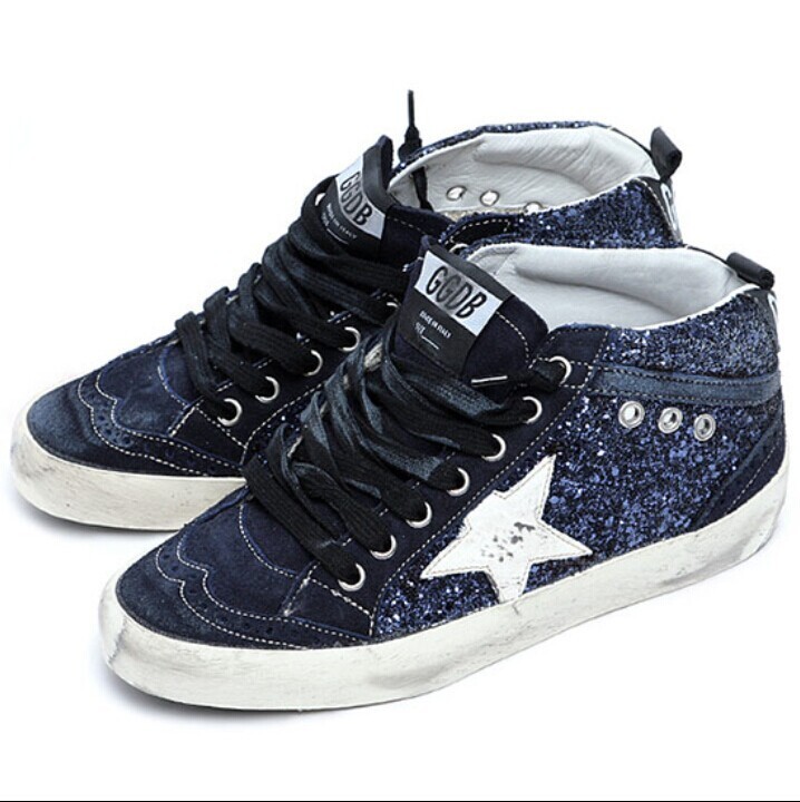 Golden Goose Mid Star Navy Bling Bling Handmade Shoes