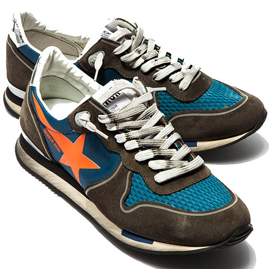 Golden Goose Running Brown Blue Orange Handmade Shoes