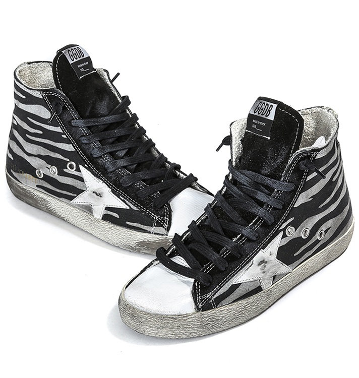 Golden Goose Sneakers Francy Cotton Canvas & Leather Star Black Zebra