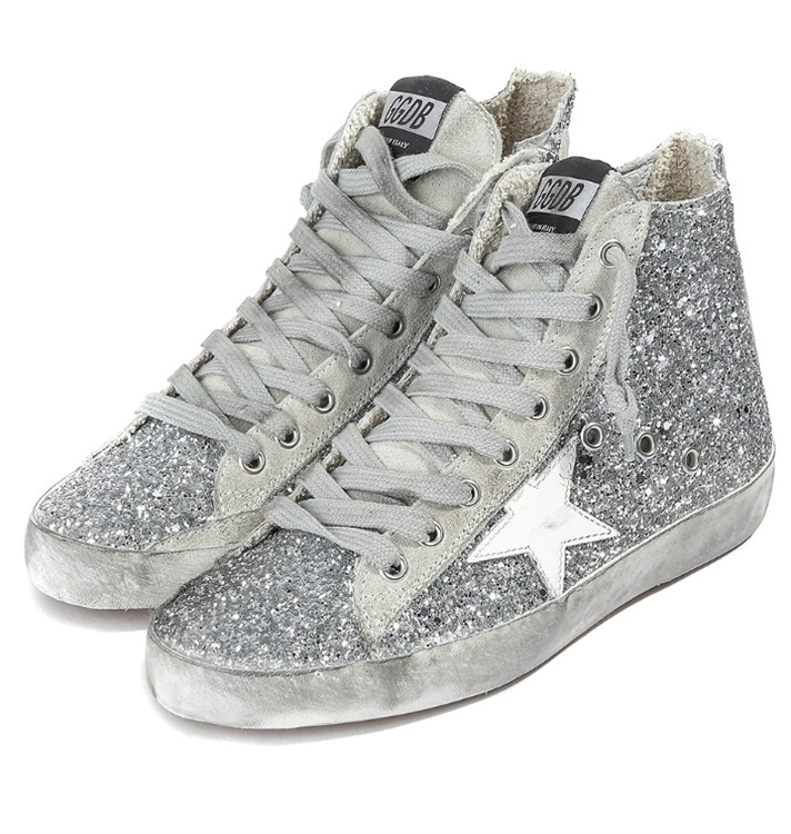 Golden Goose Sneakers Francy Fabric Embroidered With Glitter & Leather Star Silver Moon