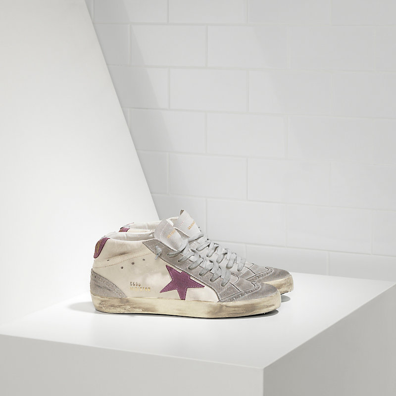 Golden Goose Sneakers Mid Star In Pelle E Stella In Camoscio White Pink Star