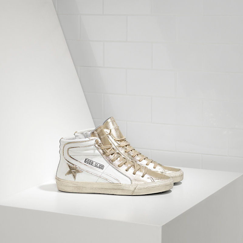 Golden Goose Sneakers Slide In Pelle E Stella In Pelle White Gold Star