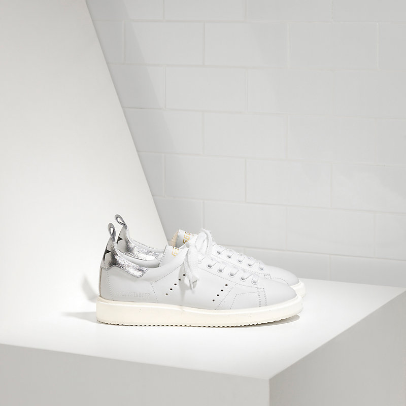 Golden Goose Sneakers Starter In Pelle Di Vitello White Silver