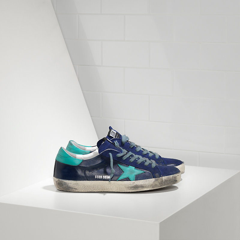 Golden Goose Sneakers Super Star In Pelle E Stella In Pelle N**y Leather Blue Su