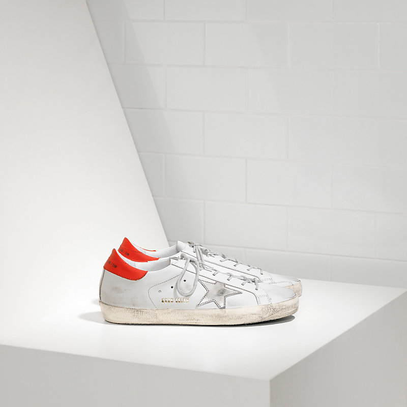 Golden Goose Sneakers Super Star In Pelle E Stella In Pelle White Leather Red