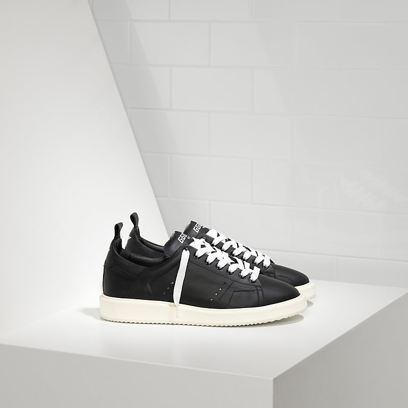 Golden Goose Starter Sneakers In Calf Leather Black White Sole