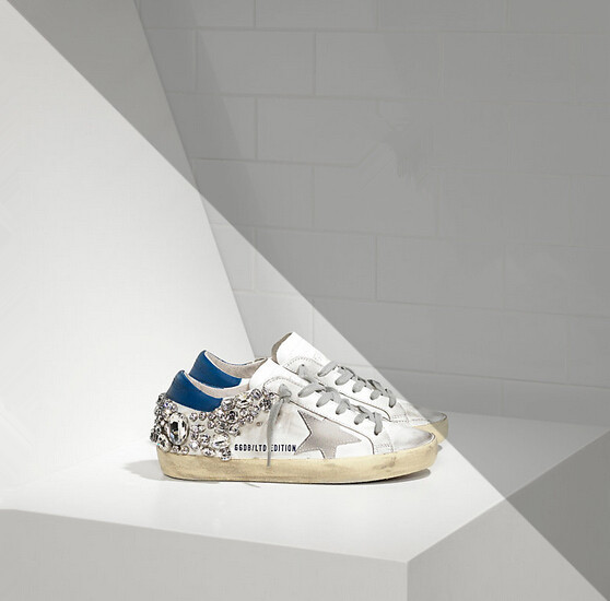 Golden Goose Super Star Sneakers In Leather With Suede Star Blue Diamond Cream S