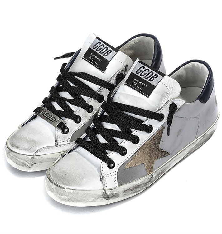 Golden Goose Super Star Sneakers In Leather With Suede Star Silver Arch No Stitc