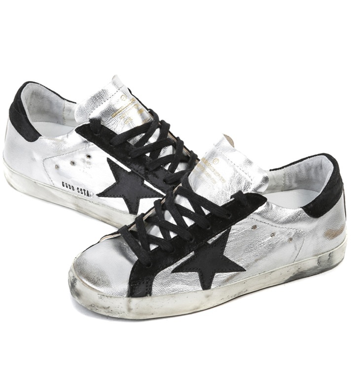 Golden Goose Super Star Sneakers In Leather With Suede Star Silver Black Leather