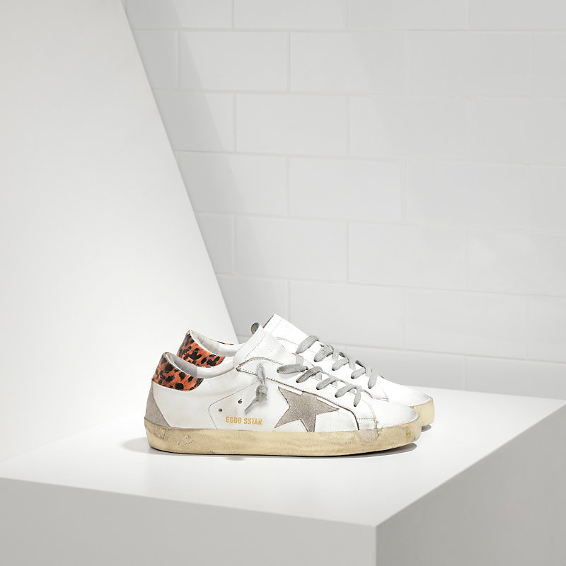 Golden Goose Super Star Sneakers In Leather With Suede Star White Leopard Cream