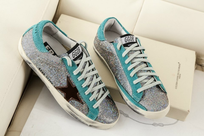 Golden Goose Superstar Blue Bling Bling Handmade Shoes