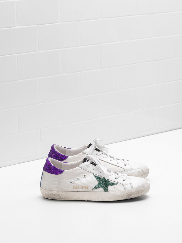 Golden Goose Superstar Sneakers Upper In Technical Mesh Glitter Coated Star Lace Up Placket & Tongue In Leather Glittery Heel Tab In A Contrasting Colour