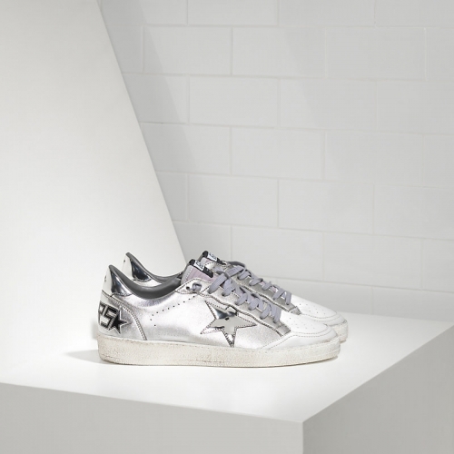 Golden Goose Sneakers Ball Star In Pelle Con Stella In Pelle Silver Silver Mirror