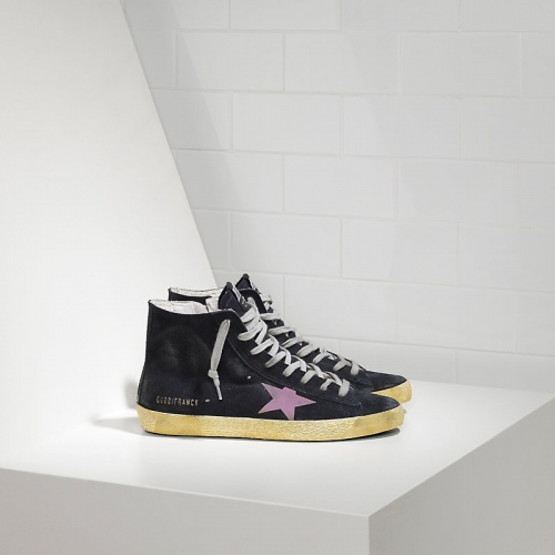 Golden Goose Sneakers Francy In Camoscio E Stella In Camoscio Effetto Stickers Blue Suede Pink Velv