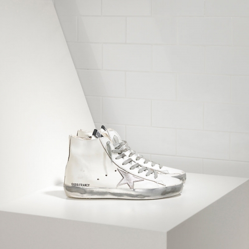Golden Goose Sneakers Francy In Pelle E Stella In Camoscio Sparkle White Silver