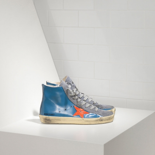 Golden Goose Sneakers Francy In Pelle E Stella In Pelle Sky Red Fluo Star