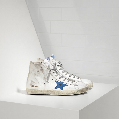 Golden Goose Sneakers Francy In Pelle E Stella In Pelle White Marble Bluette