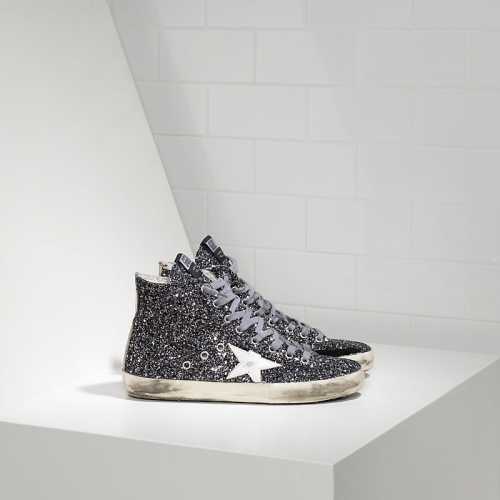 Golden Goose Sneakers Francy In Pelle Splamata All Over Glitter E Stella In Pelle Grey Glitter