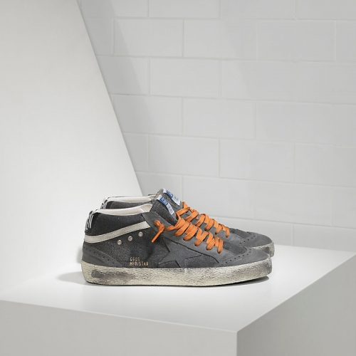 Golden Goose Sneakers Mid Star In Canvas Di Cotone E Stella In Camoscio Denim Destroyed