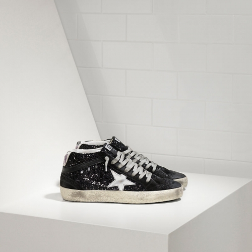 Golden Goose Sneakers Mid Star In Pelle All Over Glitter E Stella In Pelle Laminata Black Glitter