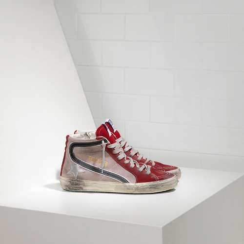 Golden Goose Sneakers Slide In Denim Di Cotone E Stella In Pelle Red Suede Silver Sta