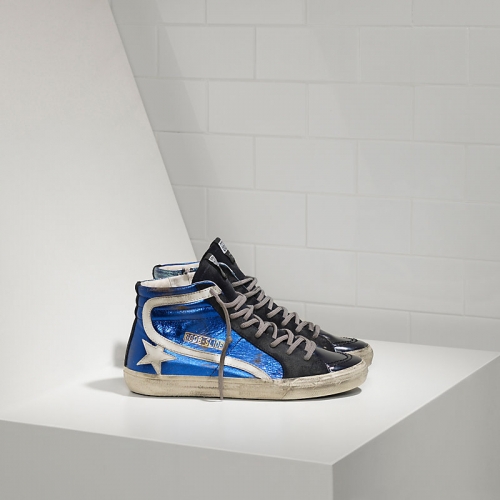 Golden Goose Sneakers Slide In Pelle E Stella In Pelle Blue Shades