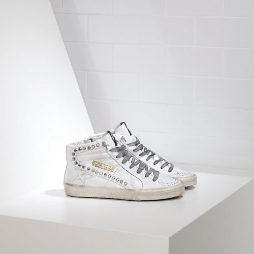 Golden Goose Sneakers Slide In Pelle E Stella In Pelle White Leather Studs