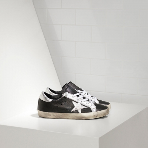 Golden Goose Archive Super Star Sneakers In Leather With Leather Star Black Leather Silver