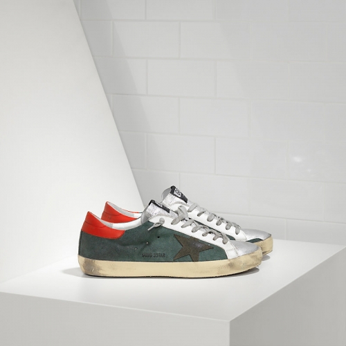 Golden Goose Sneakers Super Star In Camoscio E Stella In Camoscio Green Suede Red Silv