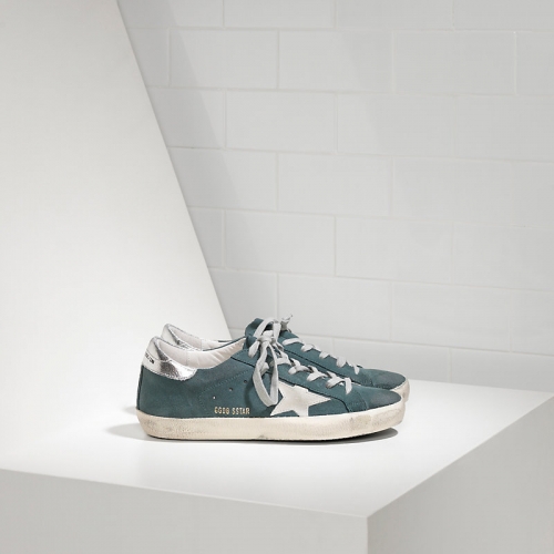 Golden Goose Sneakers Super Star In Camoscio E Stella In Camoscio Green Suede Silver