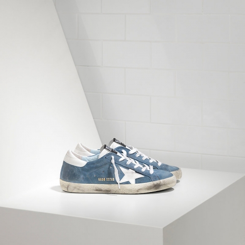 Golden Goose Sneakers Super Star In Camoscio E Stella In Pelle Ciel Suede White Sta