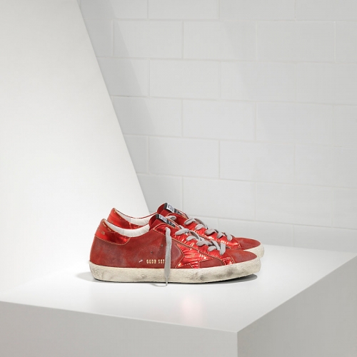 Golden Goose Sneakers Super Star In Camoscio E Stella In Pelle Laminata Red Mirror