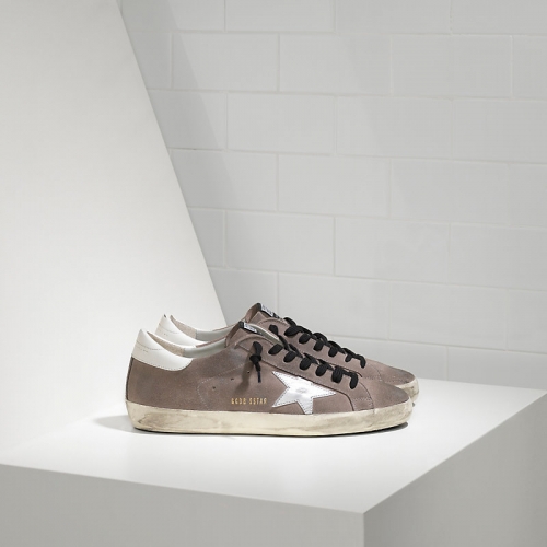 Golden Goose Sneakers Super Star In Camoscio E Stella In Pelle Mid Grey Suede White