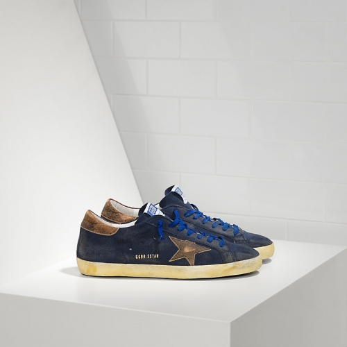 Golden Goose Sneakers Super Star In Camoscio E Stella In Pelle Navy Suede Club