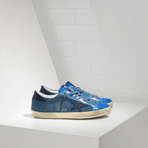 Golden Goose Sneakers Super Star In Canvas Di Cotone E Stella In Pelle Nuance Blue Canvas