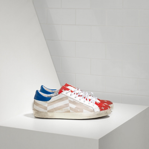 Golden Goose Sneakers Super Star In Canvas Di Cotone E Stella Stampata Natural Canvas Flag