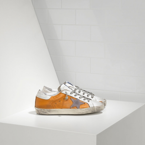 Golden Goose Sneakers Super Star In Pelle E Stella In Camoscio Beige White Violet