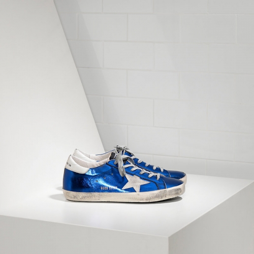 Golden Goose Sneakers Super Star In Pelle E Stella In Camoscio Blue Laminated White