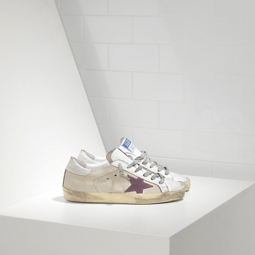 Golden Goose Sneakers Super Star In Pelle E Stella In Camoscio Milk White Lilac Sta