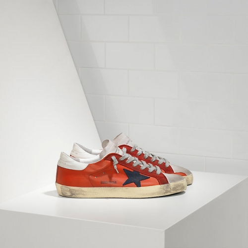 Golden Goose Sneakers Super Star In Pelle E Stella In Camoscio Red Leather White Su