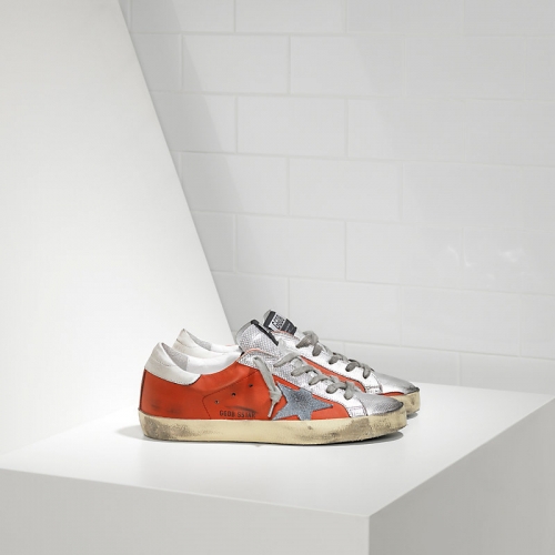 Golden Goose Sneakers Super Star In Pelle E Stella In Camoscio Red Silver Leather