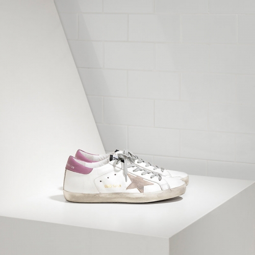 Golden Goose Sneakers Super Star In Pelle E Stella In Camoscio White Dark Lilac