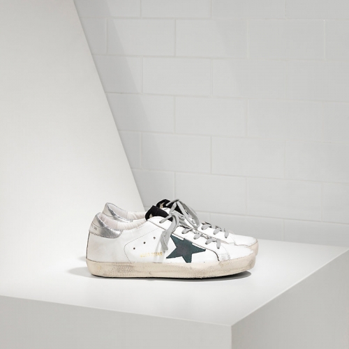 Golden Goose Sneakers Super Star In Pelle E Stella In Camoscio White Petroleum Star