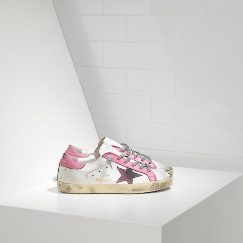 Golden Goose Sneakers Super Star In Pelle E Stella In Camoscio White Pink Star