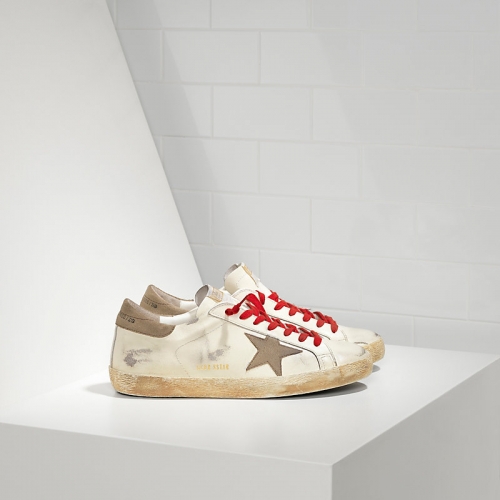 Golden Goose Sneakers Super Star In Pelle E Stella In Camoscio White Red Lace