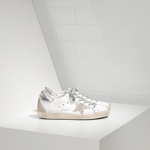 Golden Goose Sneakers Super Star In Pelle E Stella In Camoscio White Silver Metal