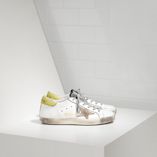 Golden Goose Sneakers Super Star In Pelle E Stella In Camoscio White Wasabi